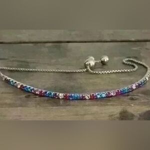 Multicolor Rhinestone Pave Adjustable Gold Tone Bolo Bracelet